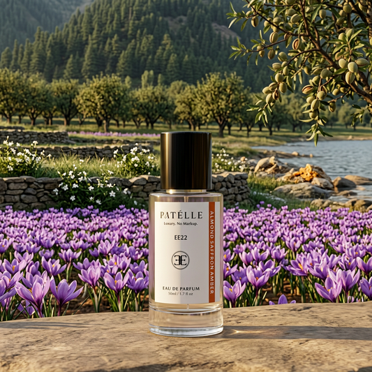 PATÉLLE Almond Saffron Amber lifestyle — affordable Baccarat Rouge 540 Extrait dupe, bitter almond saffron unisex fragrance