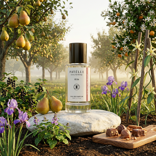 PATÉLLE Pear Praline Iris lifestyle — pear praline perfume for women, affordable La Vie Est Belle alternative at $69
