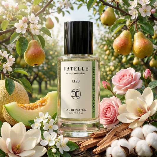 PATÉLLE Pear Jasmine Magnolia luxury lifestyle — pear jasmine perfume for women, affordable Dior J'Adore alternative at $69