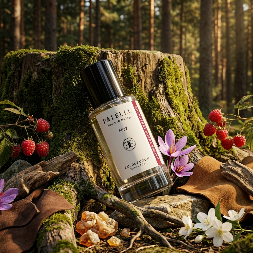 PATÉLLE EE37 Raspberry Suede Smoke evening — smoky leather fruity cologne unisex with saffron and olibanum EDP