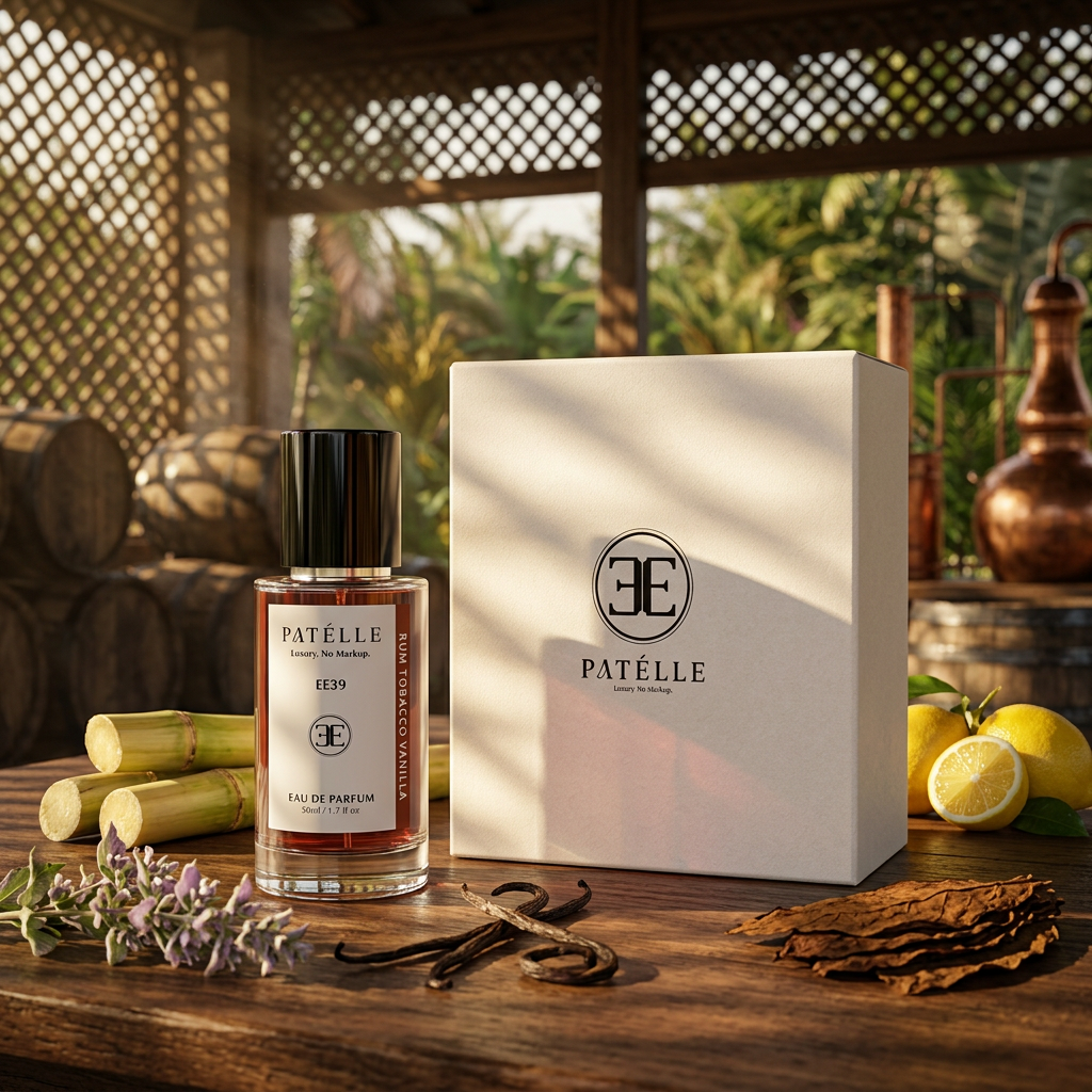 PATÉLLE Rum Tobacco Vanilla top notes — pink pepper neroli and lemon, jazz club inspired unisex tobacco woody fragrance