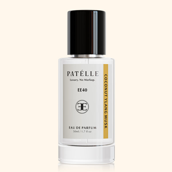 EE40 Coconut Ylang Musk by PATÉLLE — Maison Margiela Beach Walk dupe unisex, fresh floral EDP 25% oil, save 15%