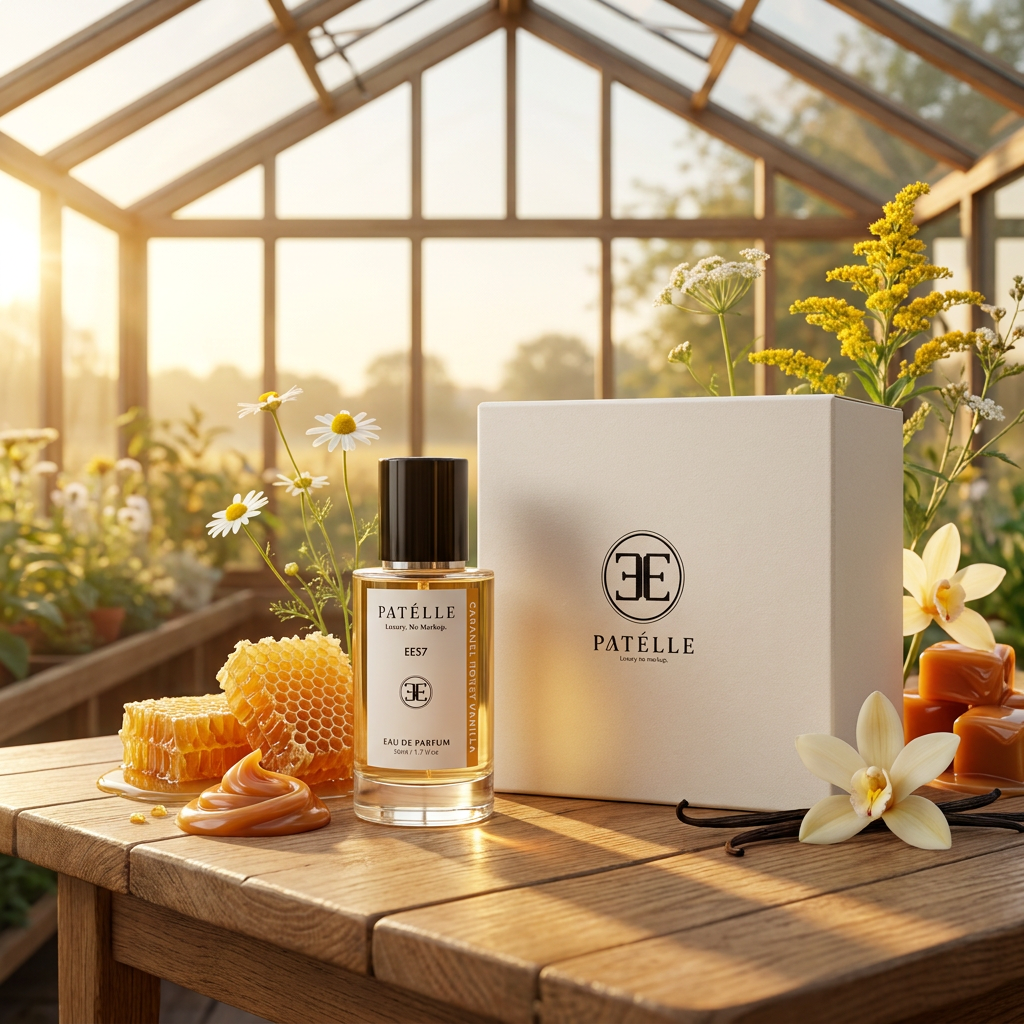 PATÉLLE Caramel Honey Vanilla top notes — honey and coumarin, the warm caramel sweetness of Bianco Latte inspired fragrance