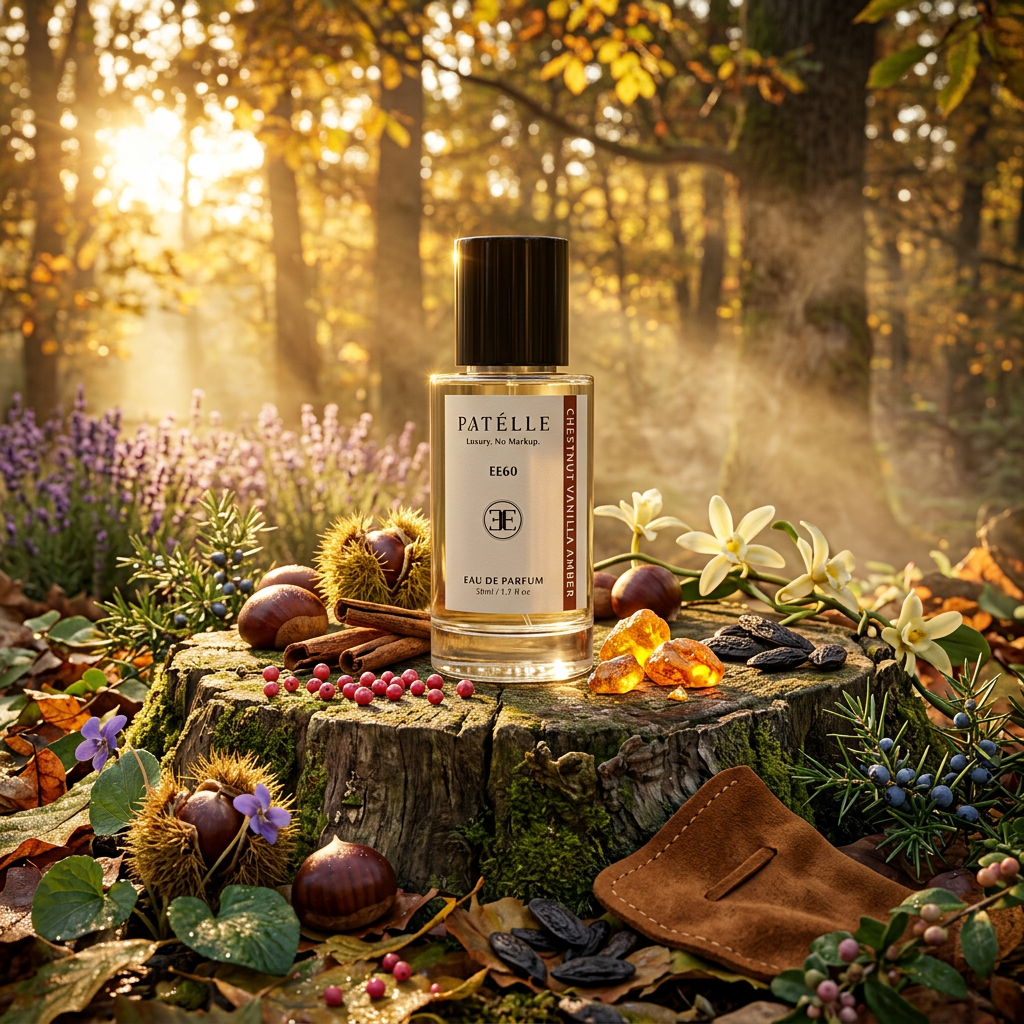 PATÉLLE Chestnut Vanilla Amber lifestyle — chestnut vanilla cologne for men, affordable Stronger With You Intensely alternative