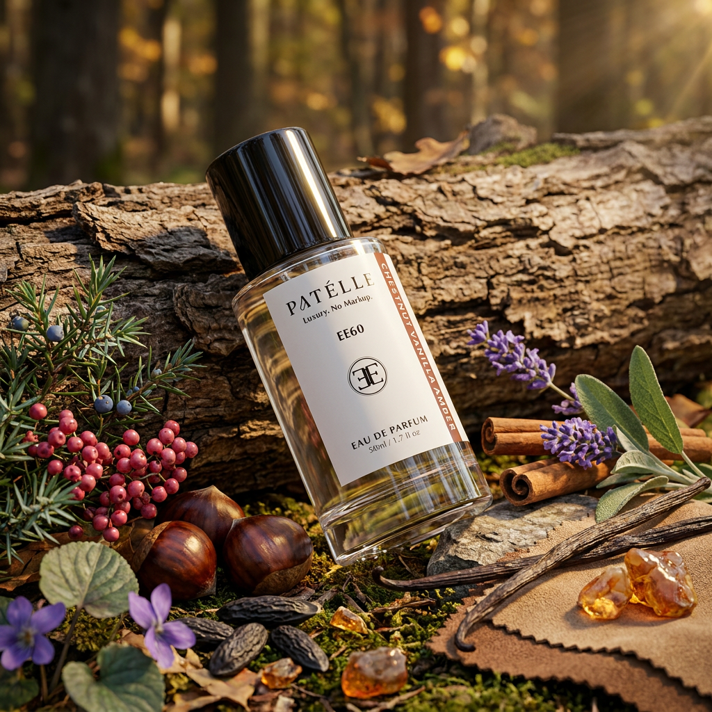 PATÉLLE EE60 Chestnut Vanilla Amber evening — toffee cinnamon lavender opening, amber fougere gourmand cologne for men